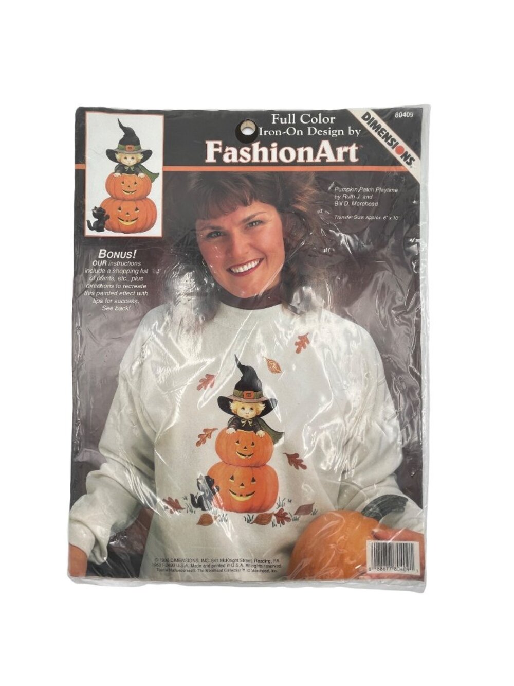 1996 Dimensions Iron on Design Halloween Fall Pumpkin Patch Playtime 6" x 10"